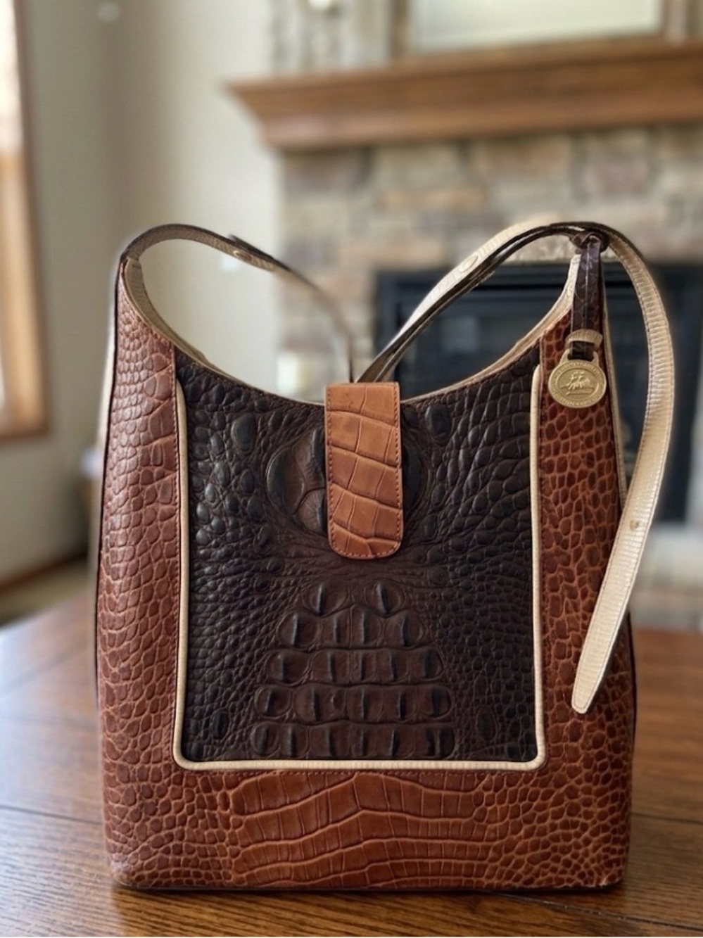 Brahmin Kendal tri color pecan leather Vintage hobo bag